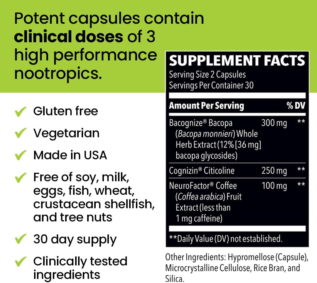 LifeSeasons NeuroQ Smart Thinking Supplement Pills - Brain Power + Mental Focus Booster - Supports Memory Recall & Attention - Bacognize Bacopa, Cognizin Citicoline & Coffee Extract - 60 Capsules : Health & Household