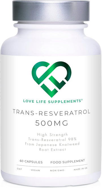 High Strength Trans-Resveratrol - 98% Purity (3Rd Party Tested) | 500Mg X 60 Capsules / 60 Servings | From Japanese Knotweed Root Extract | Pure Fill (Nothing Else Added) | Love Life Supplements