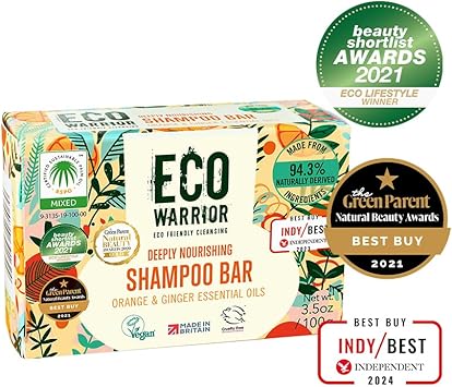 Eco Warrior Deeply Nourishing Shampoo Bar | Vegan, Cruelty Free, Natural, No Sls Or Parabens | Eco Friendly Cleansing | Hydrating Pink Clay, Pure Orange & Ginger Essential Oil For Healthy Hair | 100G