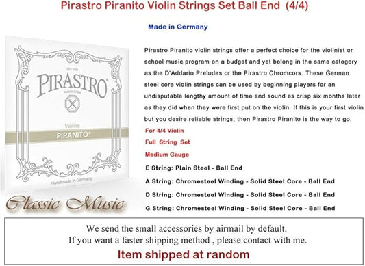 Classic Music Pirastro Piranito Violin Strings 4/4 Full Set Ball End (615000)