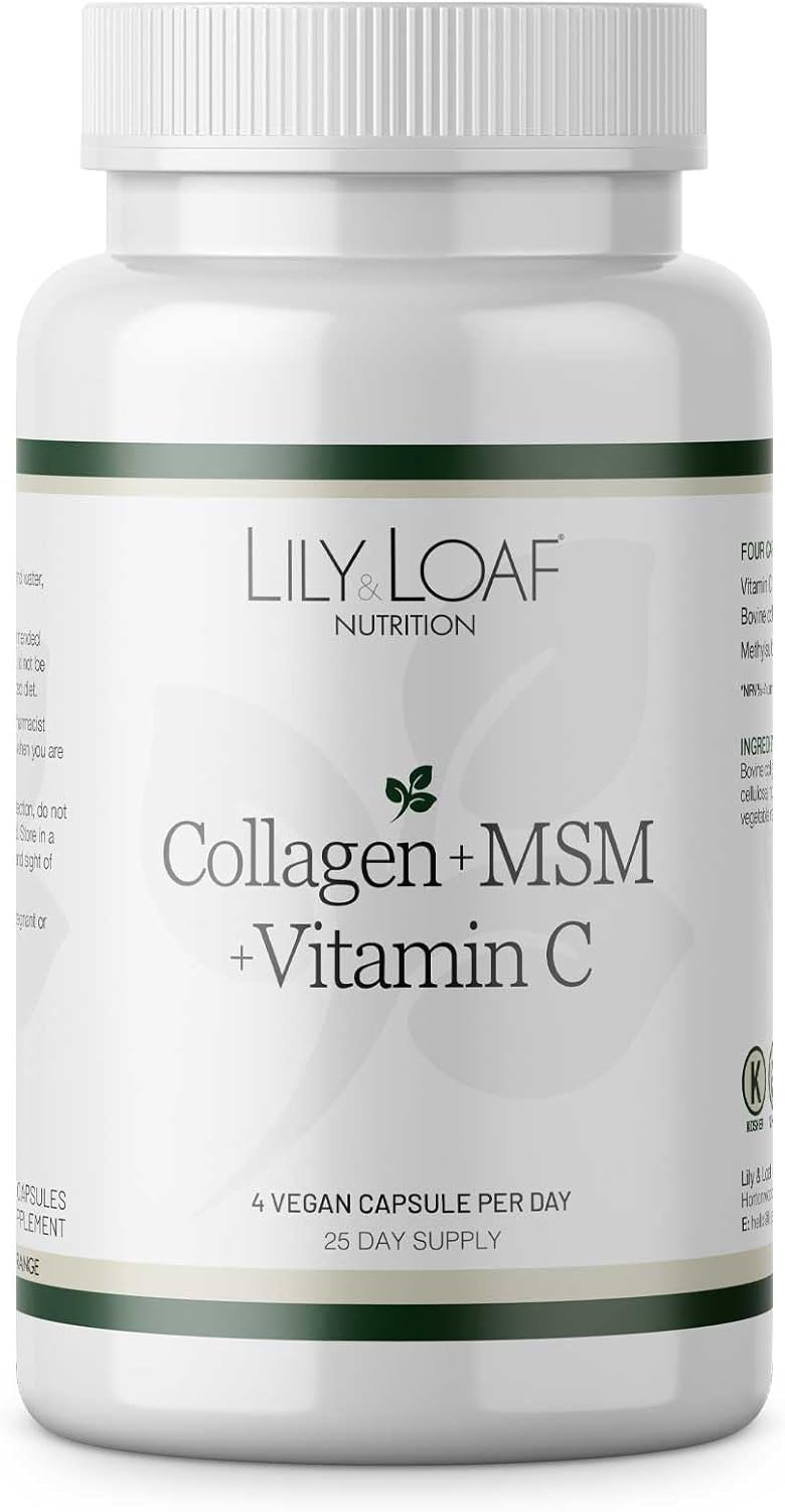 Lily & Loaf Collagen + Msm + Vitamin C – Skin, Joint & Connective Tissue Support | 100 Capsules | 25-Day Supply | Anti-Ageing, Hydrating, Firming | Bovine Collagen Supplement