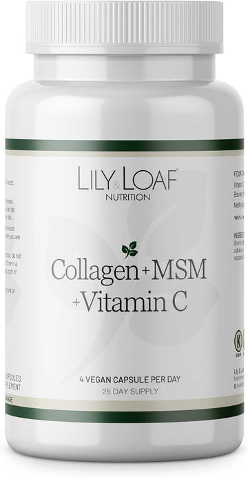 Lily & Loaf Collagen + Msm + Vitamin C – Skin, Joint & Connective Tissue Support | 100 Capsules | 25-Day Supply | Anti-Ageing, Hydrating, Firming | Bovine Collagen Supplement