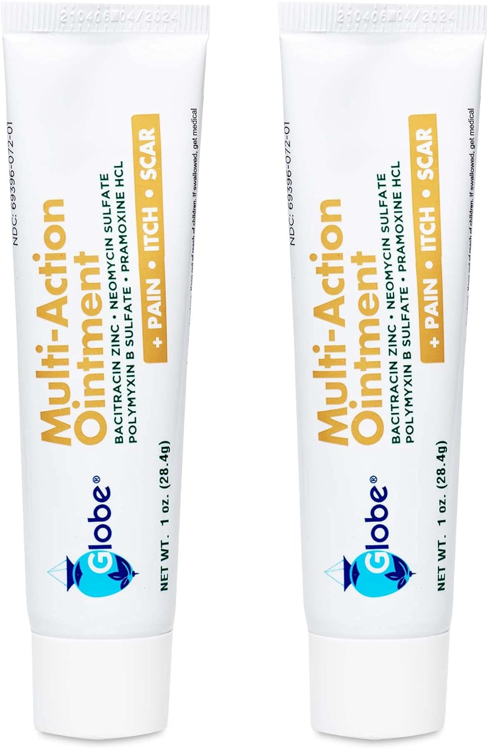 (2 Pack) Globe Pain, Itch & Scar First Aid Antibiotic Ointment, (1 Oz) Triple Antibiotic Anti-Itch, Scar Minimizer, For Minor Cuts, Scrapes, And Burns. Compare To The Leading Name Brand