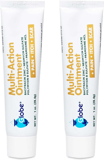 (2 Pack) Globe Pain, Itch & Scar First Aid Antibiotic Ointment, (1 Oz) Triple Antibiotic Anti-Itch, Scar Minimizer, For Minor Cuts, Scrapes, And Burns. Compare To The Leading Name Brand