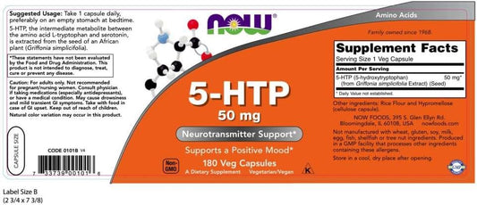 Now Foods Supplements, 5-Htp (5-Hydroxytryptophan) 50 Mg, Neurotransmitter Support