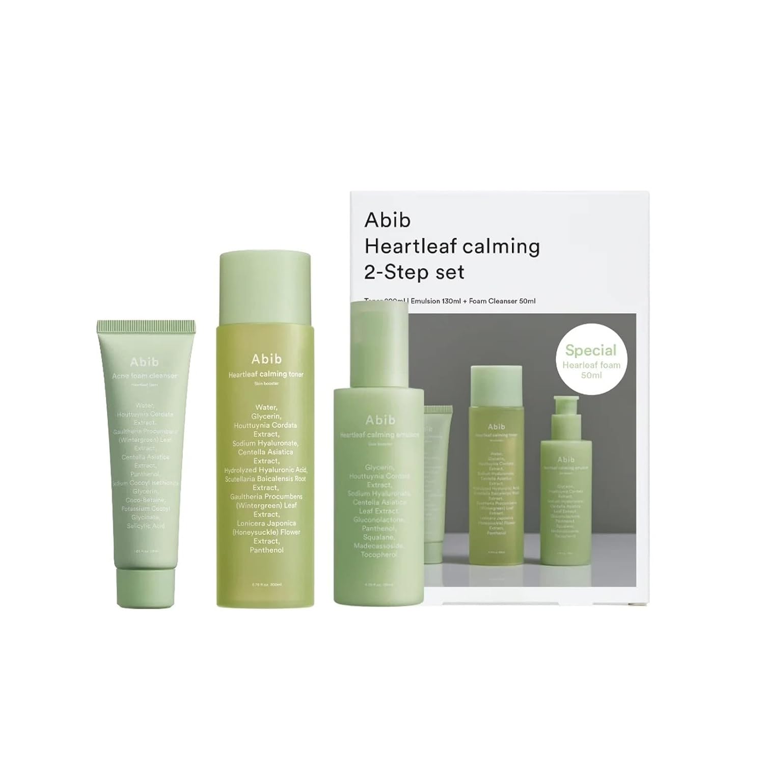 Abib Calming 2 Step Set with Cleanser I Heartleaf Calming Trio, All in One, Soothing Acne, Pimple, Mild Acidic for Senstive Skin, Irritated Skin