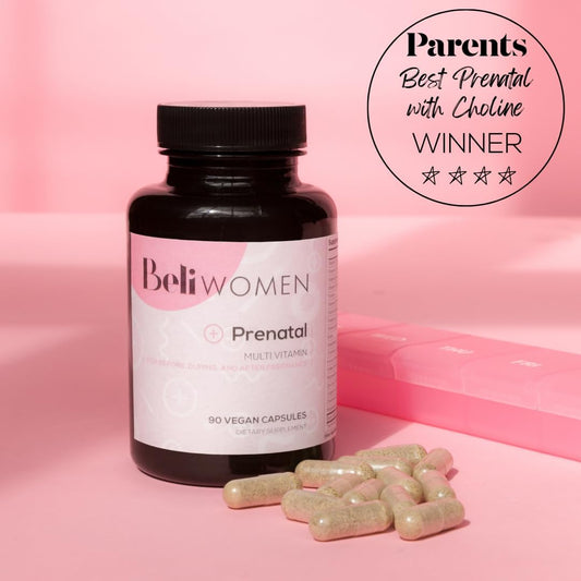 Beli Women Prenatal Multivitamin, For All Stages Of Pregnancy, 400Mg Choline, Folate, Vitamin D. Supports Egg Quality And Fertility, Gluten & Allergen Free, 90 Vegan Capsules (30-Day Supply)