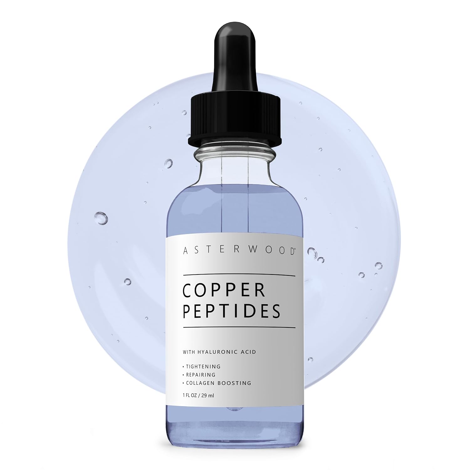 Asterwood Copper Peptides Serum For Face - Tightening, Repairing, Collagen Boosting - With Ghk-Cu And Hyaluronic Acid - 2 Fl Oz