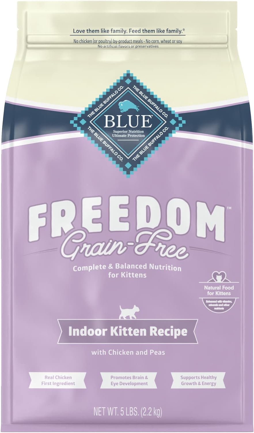 Blue Buffalo Freedom Grain Free Natural Indoor Kitten Dry Cat Food, Chicken 5-lb