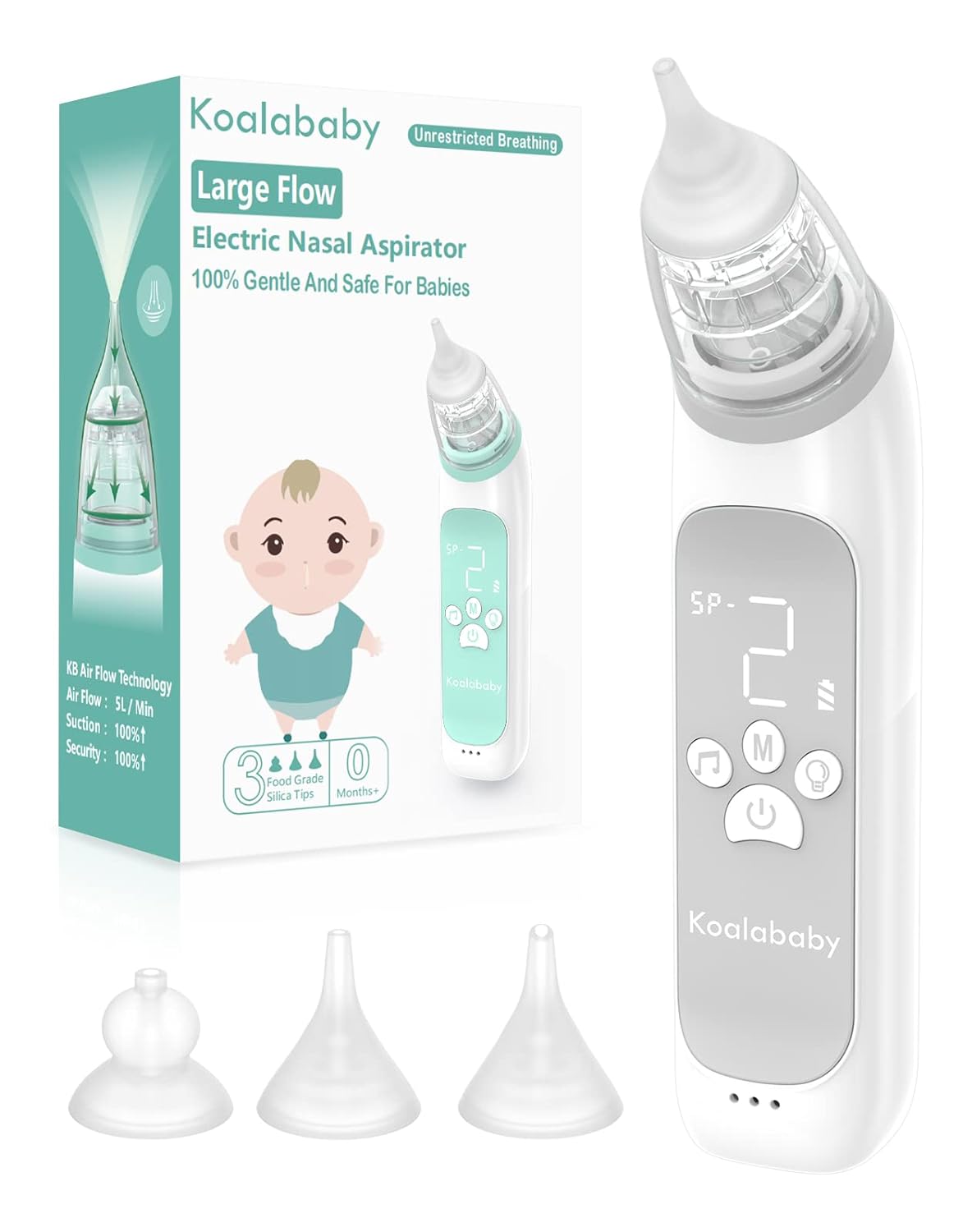 Large Flow Electric Nasal Aspirator, Newest Nose Sucker for Baby, Nose Cleaner for Toddlers with 3 Suction Levels, Soothing Music and Light