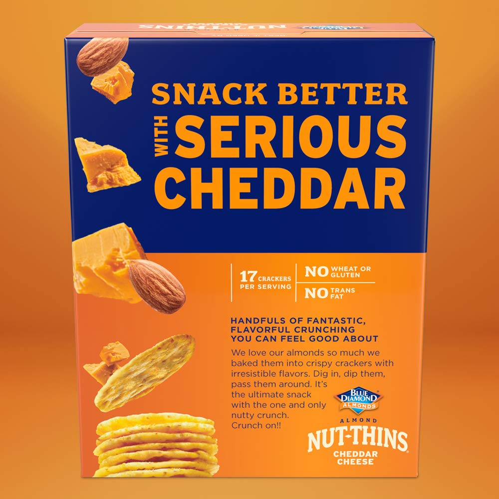 Blue Diamond Almonds Nut Thins Cheddar Cheese Gluten Free Cracker Crisps, 4.25 Oz Boxes (Pack Of 6)