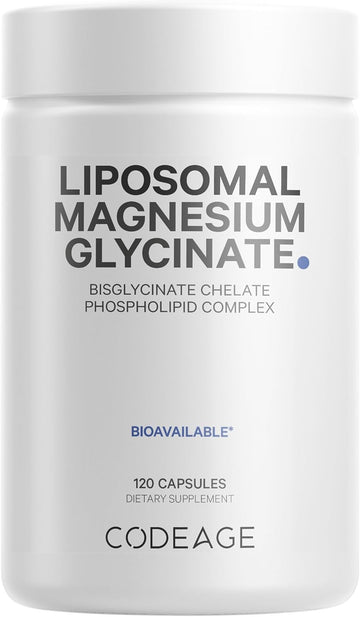 Codeage High Absorption Liposomal Magnesium Glycinate Pills - Magnesium Bisglycinate Supplement - Vegan Capsules With Bioperine For Bioavailability, Bisglycinate Mineral Supplement - 120 Ct