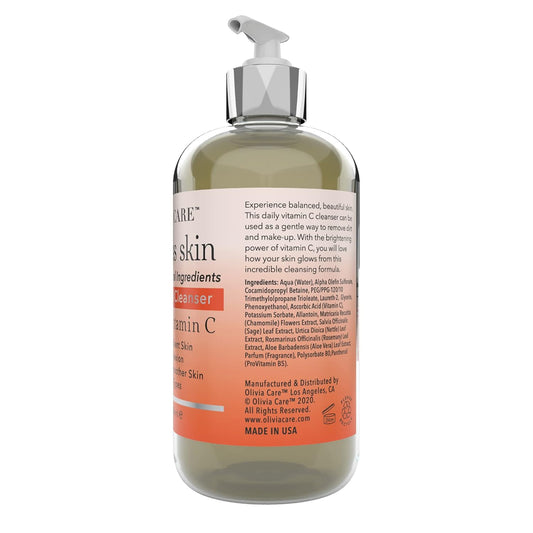 Olivia Care Vitamin C Daily Brightening Facial Cleanser - All Natural Moisturize, Hydrate, Cleanse - Brighten Age Spot, Tighter & Soothe Skin - Antioxidants - All Skin Type - 8 Fl Oz