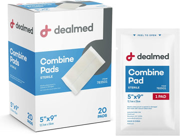 Dealmed Abdominal Combine Pads | Individually Wrapped, Absorbent, Latex-Free, Non Adherent | Abdominal Pads For Wound Care, Drainage, First Aid Kit | Sterile Abd Pads 5X9 In | 20/Box (Pack Of 1)