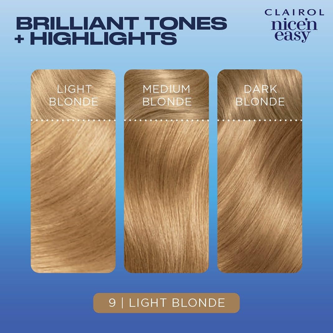 Clairol Nice'N Easy Permanent Hair Dye, 9 Light Blonde Hair Color, 3 Count : Chemical Hair Dyes : Beauty & Personal Care
