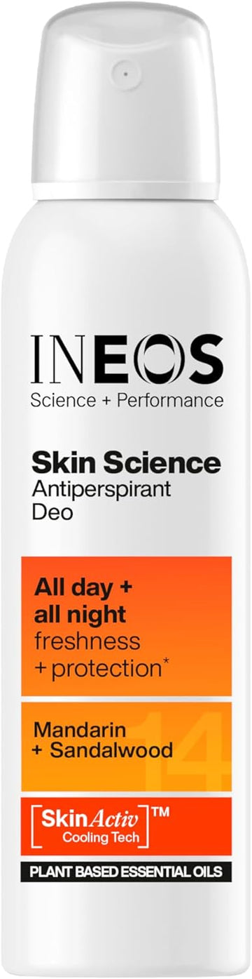 Ineos Skin Science - Unbeatable Protection Against Odour + Sweat. All Day + All Night. Aerosol Antiperspirant Deodorant Mandarin + Sandalwood - Plant Based Essential Oils 200Ml