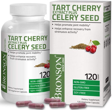 Bronson Tart Cherry Extract + Celery Seed Capsules - Powerful Uric Acid Cleanse, Joint Mobility Support & Muscle Recovery Supplement - Non Gmo Formula, 120 Vegetarian Capsules