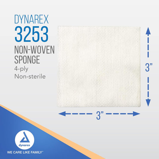 Dynarex Non-Woven Sponges, Non-Sterile, Gauze Sponges, Highly-Absorbent, 3"X 3", 4 Ply, 1 Case Of 4000 (20 Boxes Of 200)