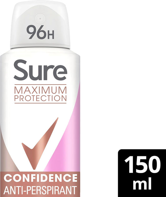 Sure Maximum Protection Confidence Anti-Perspirant Deodorant Aerosol 96H Protection Anti-Perspirant Deodorant Spray For 3X Stronger* Sweat Protection 150 Ml
