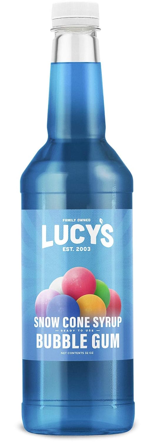 Lucy'S Family Owned Shaved Ice Snow Cone Syrup - Bubble Gum - 32 Oz Syrup Bottle