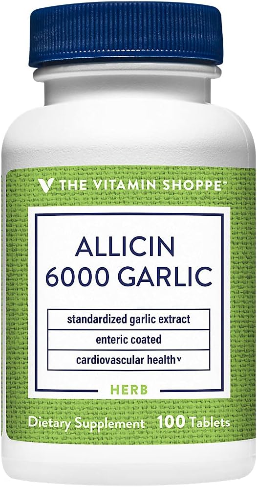 The Vitamin Shoppe Allicin 6000mcg Garlic, 650mg,Promotes Healthy Cholesterol and Overall Hearth Health, Take Once Daily (100 Tablets)