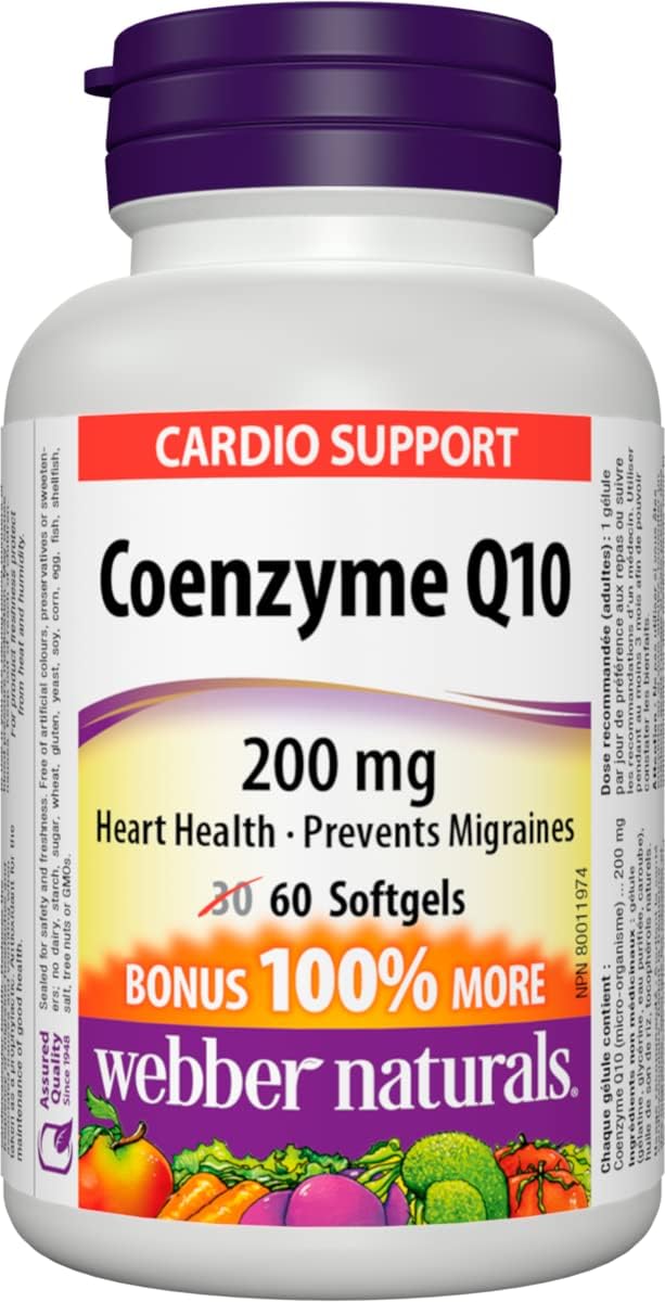 Webber Naturals Coenzyme Q10 (CoQ10) 200 mg, 60 Softgels, High Potency Antioxidant, for Heart Health and Cellular Energy Production