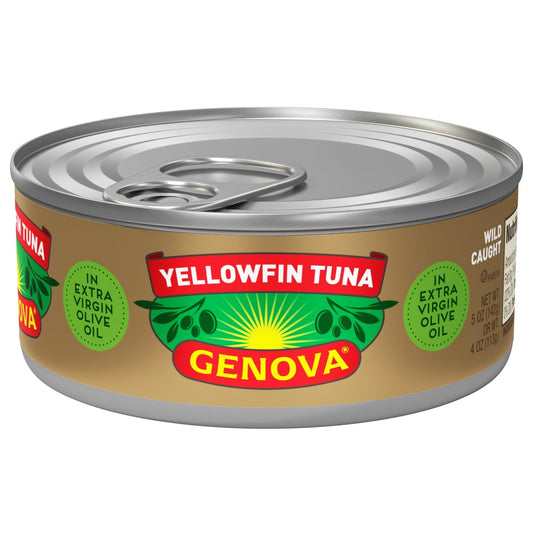 Genova Premium Yellowfin Tuna in Extra Virgin Olive Oil with Sea Salt, Wild Caught, Solid Light, 5 oz. Can (Pack of 24)