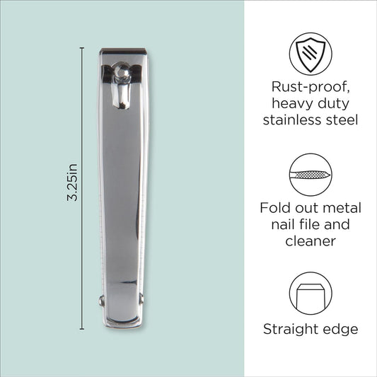 Diane D909 Stainless Steel Straight Edge Toenail Clipper with Fold Out File for Natural Nails - 36 Pack Bin