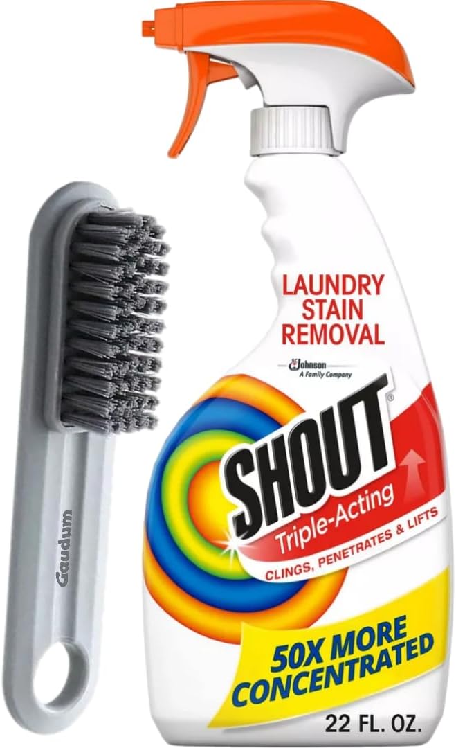 Shout Stain Remover Spray For Clothes - Shout Triple-Acting - 22 FL OZ (Pack of 1) + 1 Gaudum Laundry Stain Brush