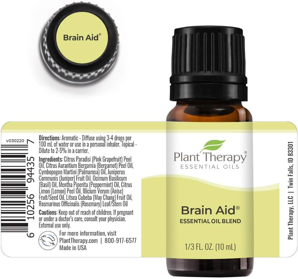 Plant Therapy Brain Aid Essential Oil Blend for Focus & Attention 100% Pure, Undiluted, Natural Aromatherapy, Therapeutic Grade 10 mL (1/3 oz) : Health & Household