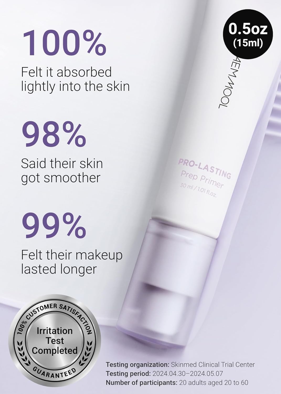 Jungsaemmool Official Pro-Lasting Prep Primer #Bare-Lavender | 15 Ml / 0.50 Fl.Oz