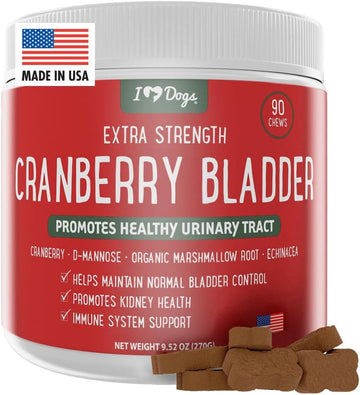 Iheartdogs Extra Strength Urinary, Bladder, & Kidney Support For Dogs – Cranberry, D-Mannose & Echinacea Helps Frequent Utis, Strengthens Weak & Incontinent Bladder