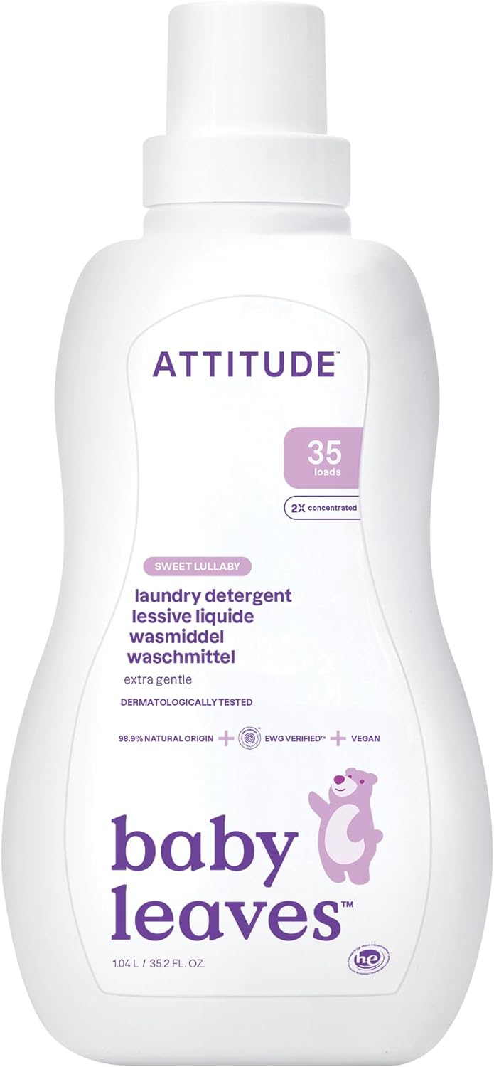 ATTITUDE Baby Laundry Detergent Liquid, EWG Verified, Safe for Baby Clothes, Infant and Newborn, Vegan and Naturally Derived Washing Soap, HE Compatible, Sweet Lullaby, 35 Loads, 35.5 Fl Oz