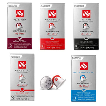 Illy Espresso – Nespresso Compatible Coffee Capsules. All 5 Blends Variety Pack: Intenso, Classico, Forte, Lungo, Decaf