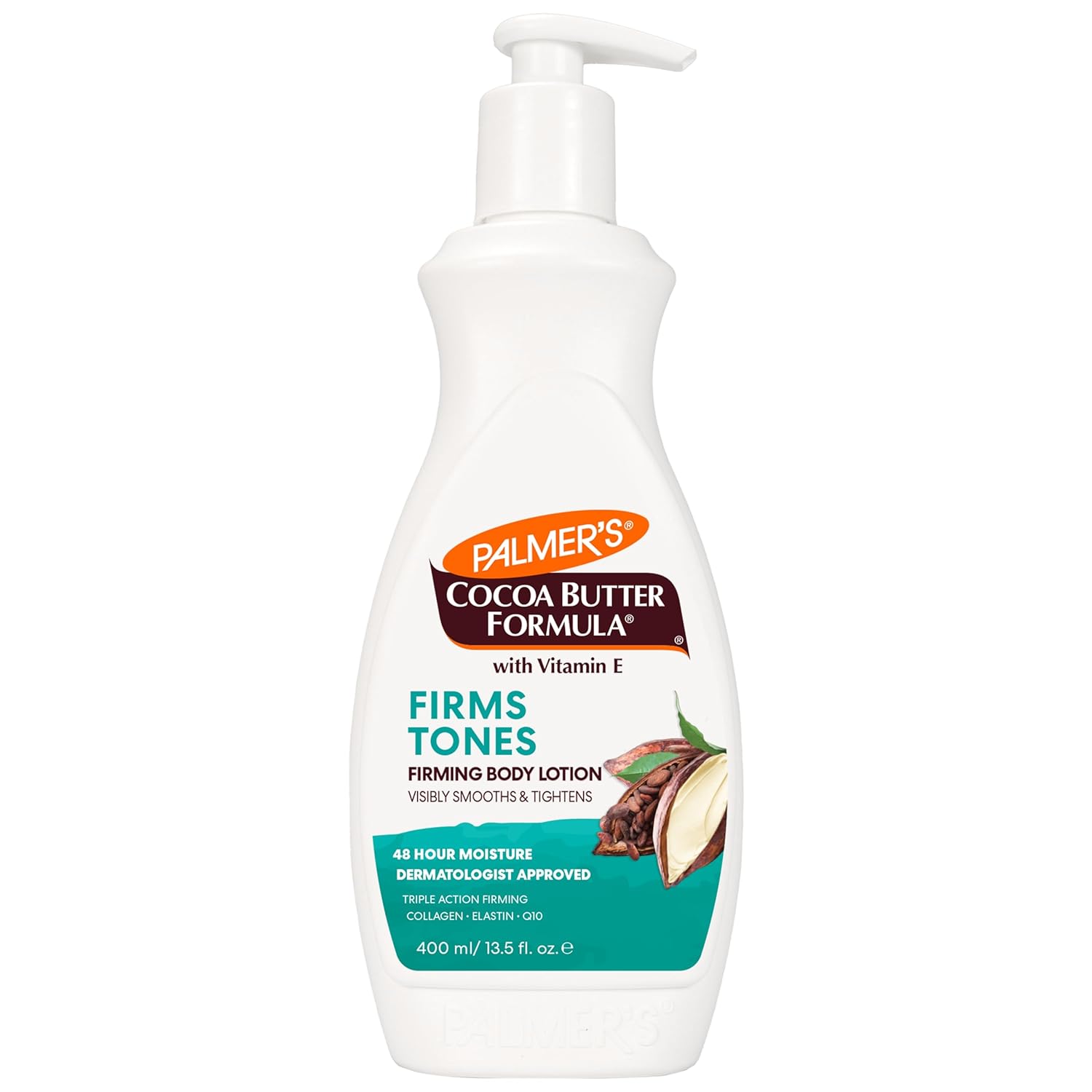 Palmer's Cocoa Butter Formula Skin Firming Body Lotion, Toning & Tightening Cream with Q10, Collagen & Elastin, Pump Bottle, 13.5 Oz