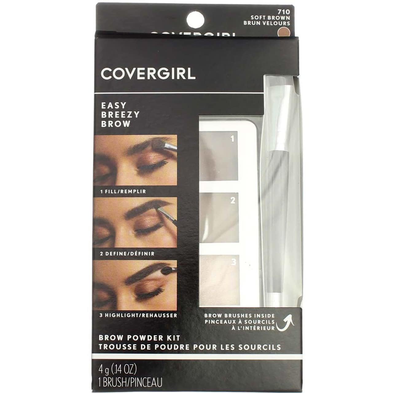 Covergirl - Easy Breezy Brow Powder Kit, Three Shades Brow Definer, Professional Double-Ended Angled Brush, Effortless, 100% Cruelty-Free