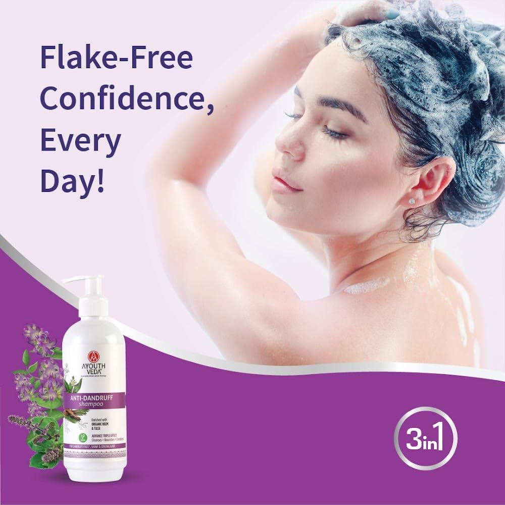Ayouthveda Shampoo Against Dandruff, Promotes Healthy Hair Growth And Scalp Care, Vegan, 300 Ml