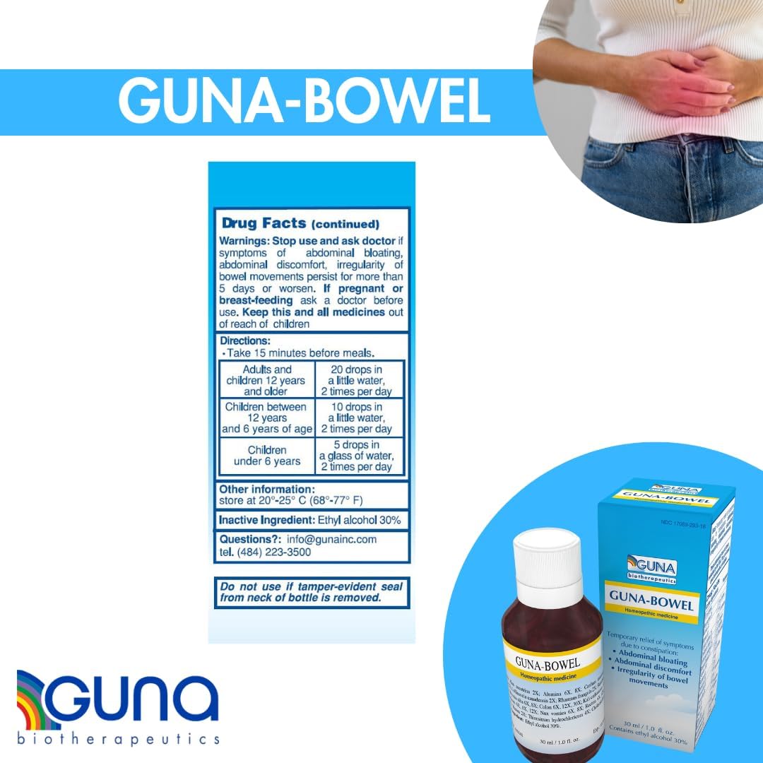 Guna Bowel Homeopathic Medicine For Constipation Abdominal Bloating, Discomfort, Irregular Bowel Movements - 1 Ounce : Health & Household