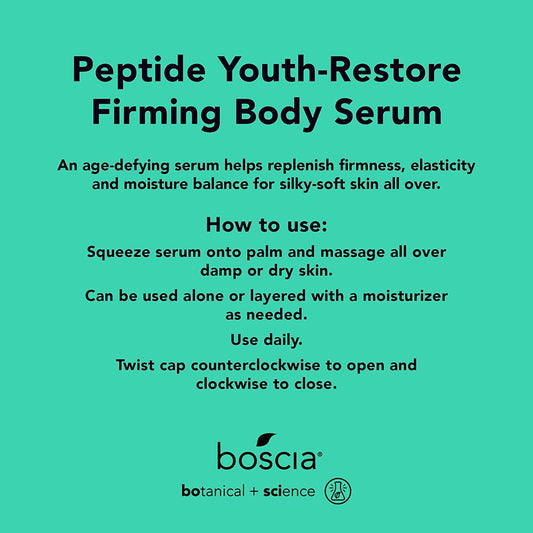 Boscia Peptide Youth-Restore Firming Body Serum - Vegan, Cruelty-Free & Natural Skin Care - Anti-Aging Body Serum With Niacinamide - Hypoallergenic & Dermatologist-Tested - For All Skin Types - 8.4 Oz