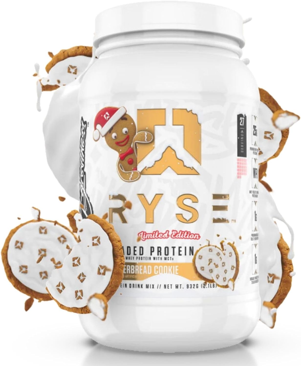 RYSE Up Supplements Loaded Protein Powder | 25g Whey Protein Isolate & Concentrate | with Prebiotic Fiber & MCTs | Low Carbs & Low Sugar | 27 Servings (Gingerbread Cookie)