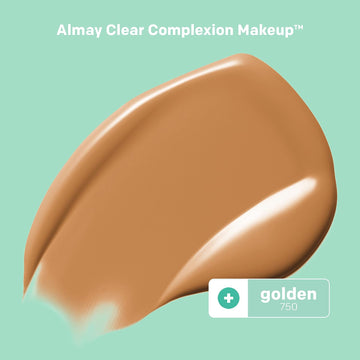 Almay Clear Complexion Acne Foundation Makeup With Salicylic Acid - Lightweight, Medium Coverage, Hypoallergenic, Fragrance-Free, For Sensitive Skin, 750 Golden, 1 Fl Oz