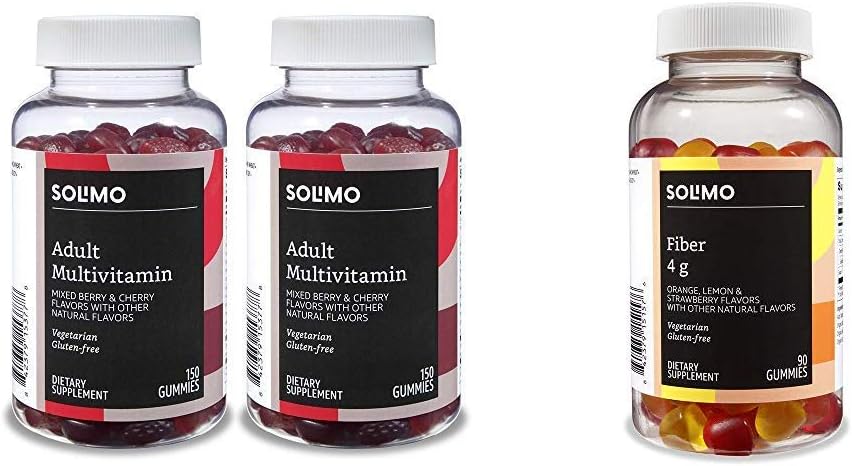 Amazon Basics Adult Multivitamin (300 Gummies) and Fiber Gummies (90 Gummies) Bundle