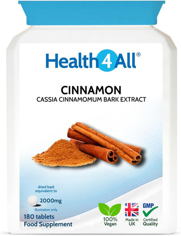 Health4All Cinnamon Tablets 2000Mg Per Tablet 180 Tablets, Vegan Cinnamon Supplement, Blood Sugar Balance Tablets (Not Capsules)