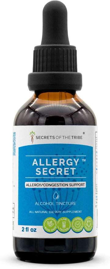 Secrets Of The Tribe - Allergy Secret, Allergy/Congestion Support, Herbal Supplement Blend Drops Alcohol Liquid Extract (2 Fl Oz)