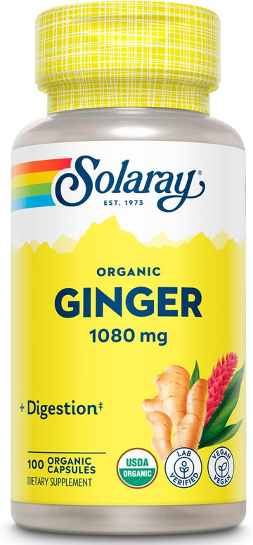 Solaray Organically Grown Ginger Root 540Mg Healthy Cardiovascular, Digestive, Joint & Menstrual Cycle Support Vegan & Non-Gmo 100 Vegcaps