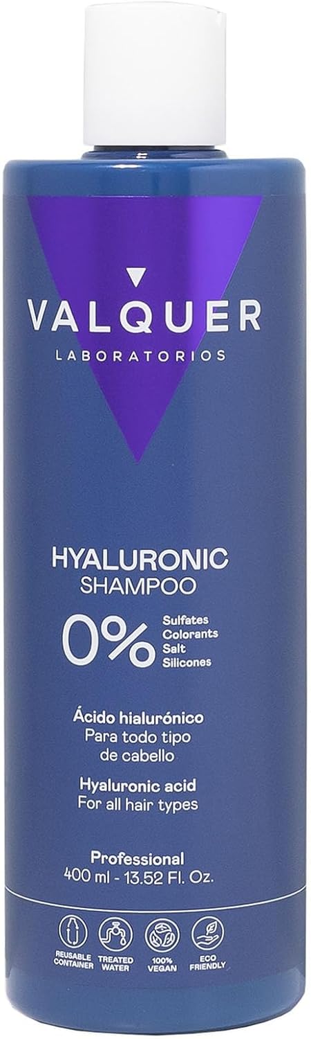 Valquer Hyaluronic Acid Repair Shampoo. Zero% Hair Treatment With Panthenol, Keratin, And Aloe Vera. Moisturizes And Protects Damaged And Dry Hair. Revitalizing And Vegan. All Hair Types. 400 Ml