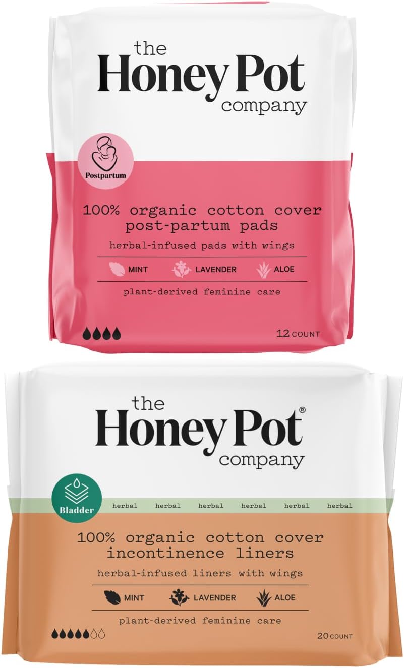 The Honey Pot Company - Postpartum Pads & Incontinence Panty Liners Bundle - Infused W/Essential Oils For Cooling Effect & Ultra-Absorbant - Postpartum Essentials - Feminine Care - Fsa Eligible