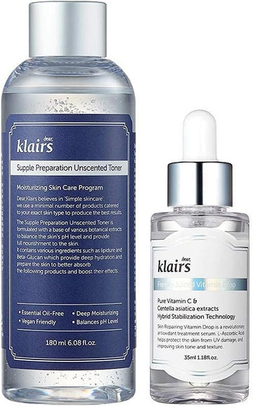 Klairs Best & Basic Set With Unscented Toner, Vitamin Drop, Hydration, A Perfect Simple Skincare Routine