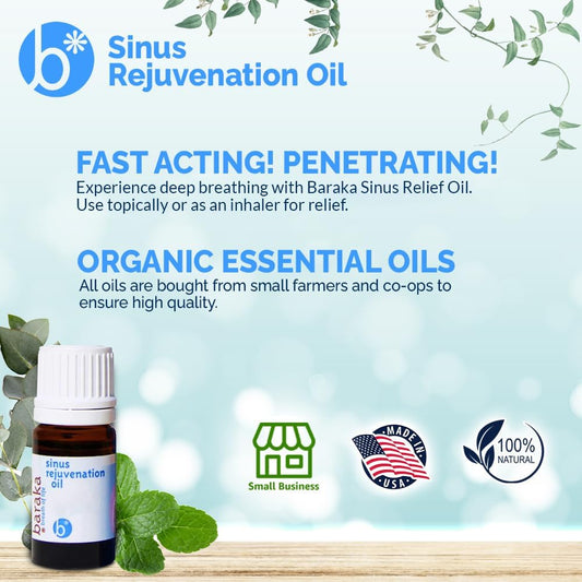 Sinus Rejuvenation Oil - A Powerful Blend Of 6 Organic Essential Oils For Enhanced Breathing And Relaxation - Helps Rejuvenate Your Sinuses - Ideal For Daily Use - 4 Ml