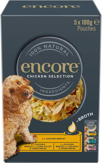 Encore 100% Natural Wet Dog Food, Chicken with Fish Selection in Broth 100g Pouch (Pack of 5x100g)?ENC9040-1EN